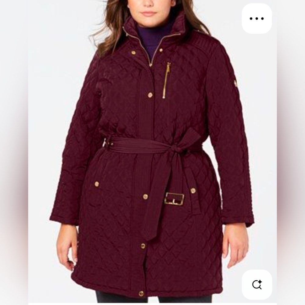 Michael Kors Maroon Puffer Jacket with Quilted Design
